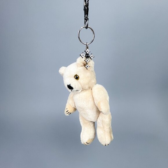 Teddy Bear Bag Charm | Upcycled Mini Stuffed Jointed Bear Toy Keychain, Cross - Picture 7 of 11